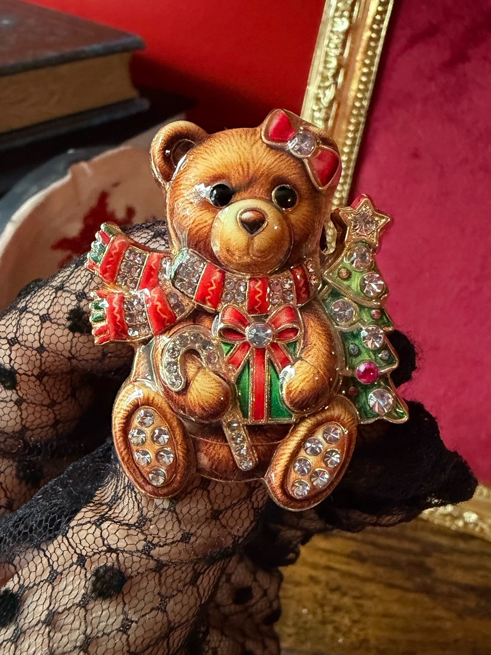 Cute Brown Bear Christmas Gold Brooch